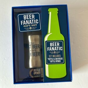NEW in Box Beer Fanatic Gift Set with Bottle & Can Metal Koozie & Bottle Opener